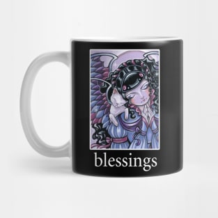 Angel and Kitten Lavender #1 - Quote - Blessings - White Outlined Version Mug